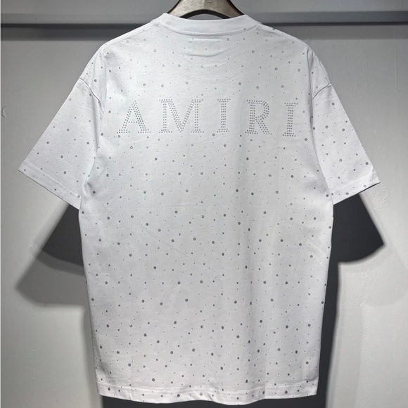 AMIRI Black & White Crystal Logo Short Sleeve Tee - Picture 6 of 7